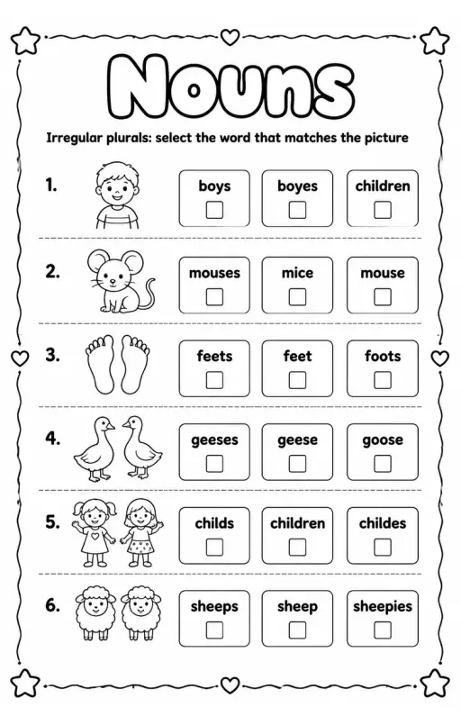 Irregular plurals: select the word that matches the picture