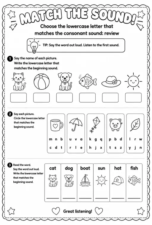 Choose the lowercase letter that matches the consonant sound: review
