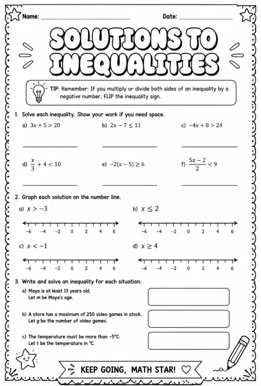 Solutions to inequalities