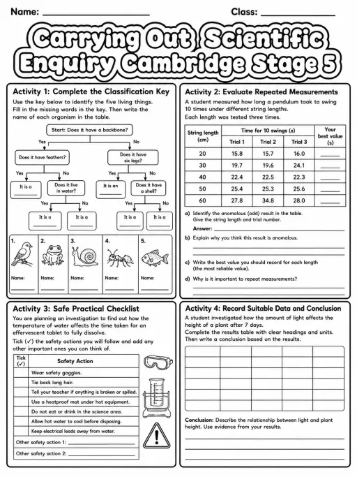 Carrying Out Scientific Enquiry Cambridge Stage 5