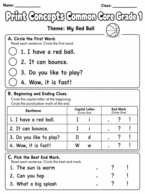 Print Concepts Common Core Grade 1