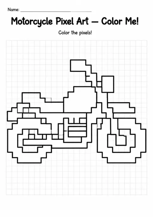 Motorcycle Pixel Art Coloring Page