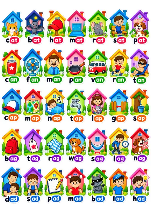 Cvc Word Families With Houses English Vocabulary Stickers