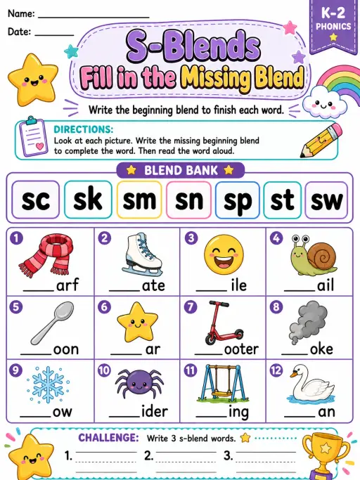 S-Blends Fill in the Missing Blend