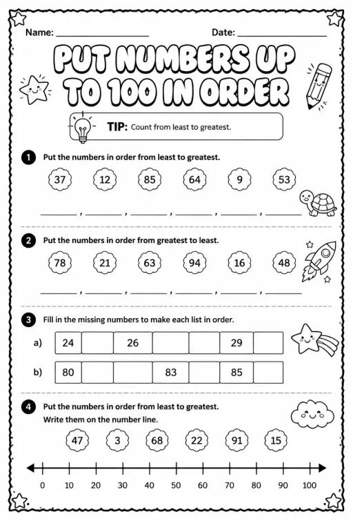 Put numbers up to 100 in order