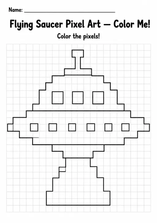 Flying Saucer Pixel Art Coloring Page