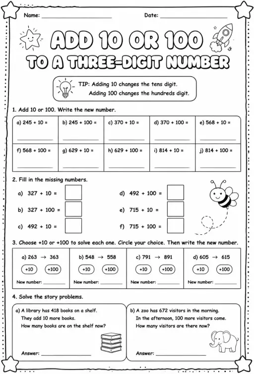 Add 10 or 100 to a three-digit number