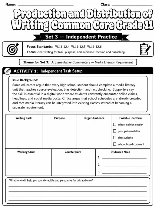 Production and Distribution of Writing Common Core Grade 11