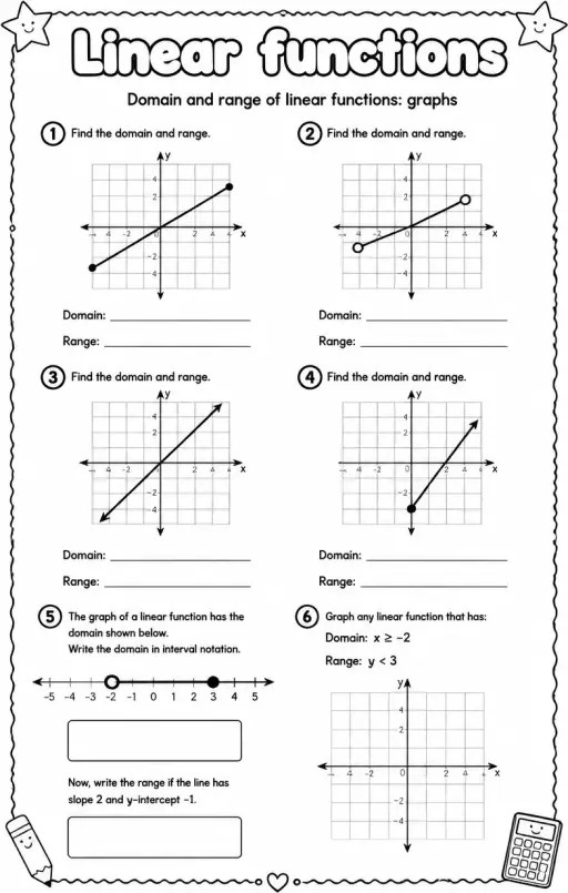 Domain and range of linear functions: graphs