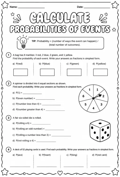 Calculate probabilities of events