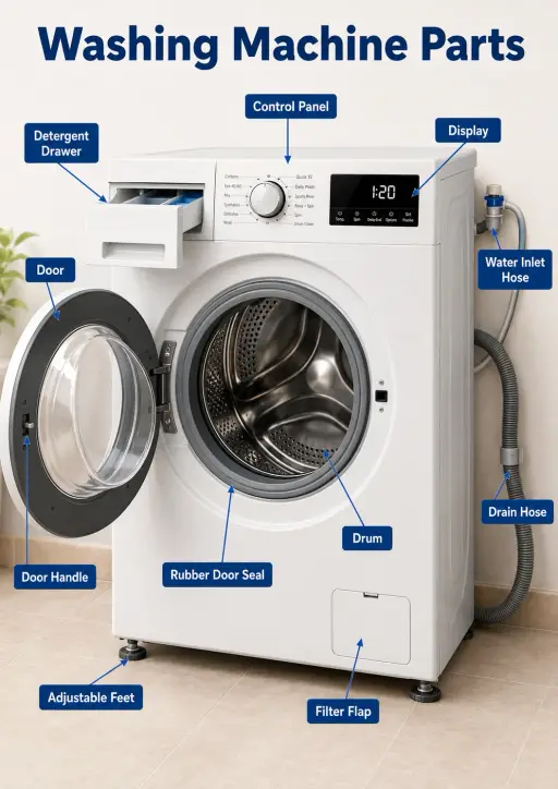 Washing machine parts Home Appliances Infographic