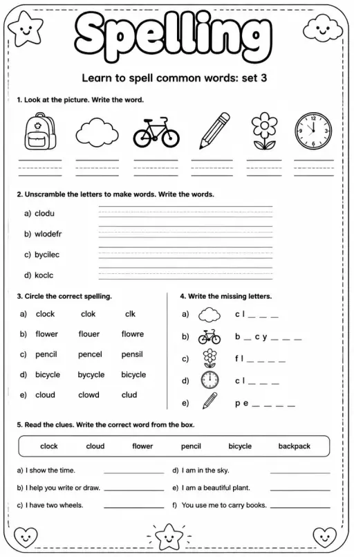 Learn to spell common words: set 3