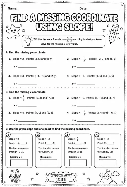 Find a missing coordinate using slope