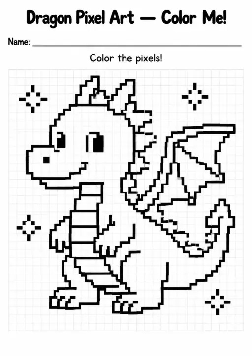 Dragon Pixel Art Coloring Page