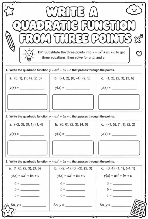 Write a quadratic function from three points