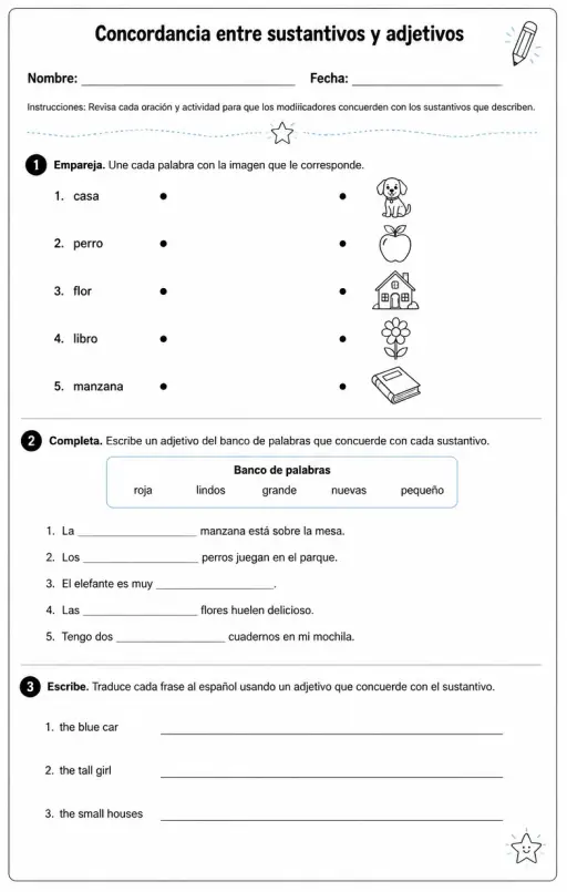 Revisar oraciones simples para que los modificadores concuerden con los sustantivos que describen.