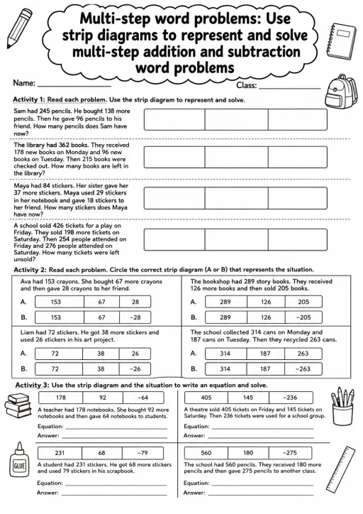 Grade 4 Multi-step Word Problems Math Worksheet Pack