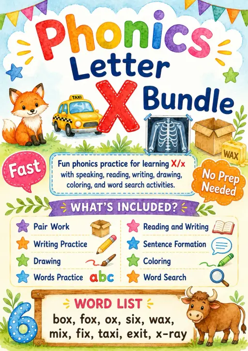 Letter X Phonics Worksheets Pack
