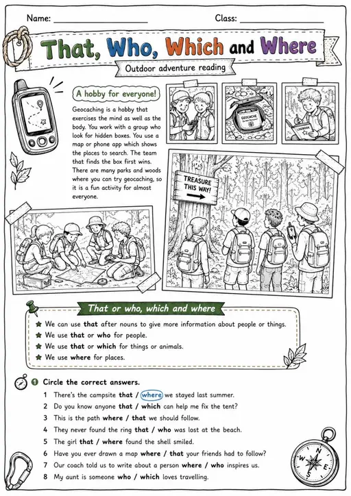 Relative Clauses: That, Who, Which And Where | Grades 5-6 Grammar Worksheet