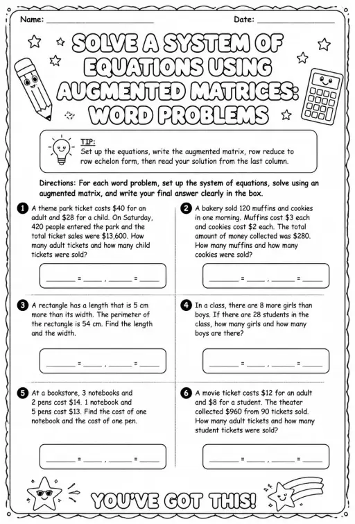 Solve a system of equations using augmented matrices: word problems