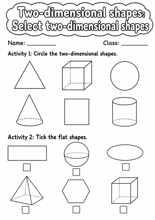 Grade 1 Two Dimensional Shapes Math Worksheet Pack