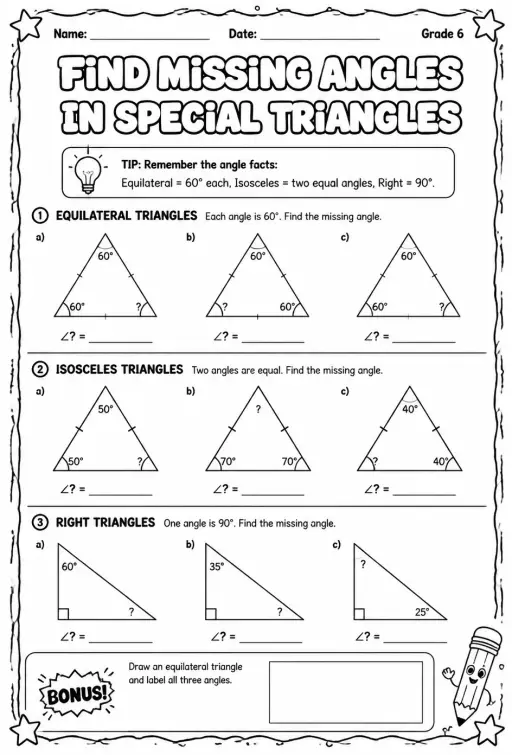 Find missing angles in special triangles