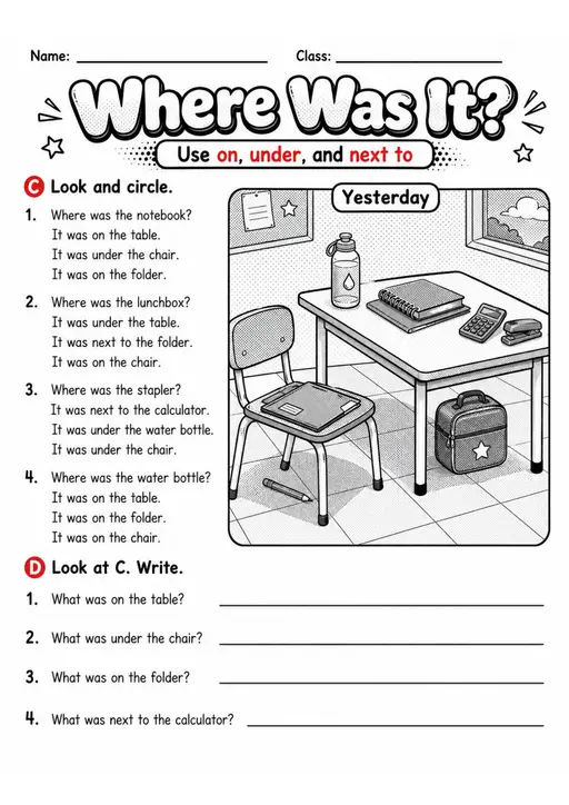 Where Was It? | Grade 2 English Language Arts Worksheet