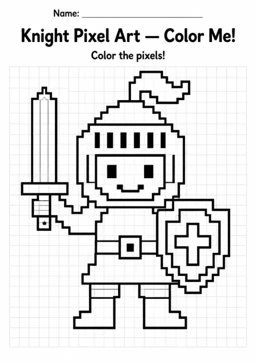 Knight Pixel Art Coloring Page
