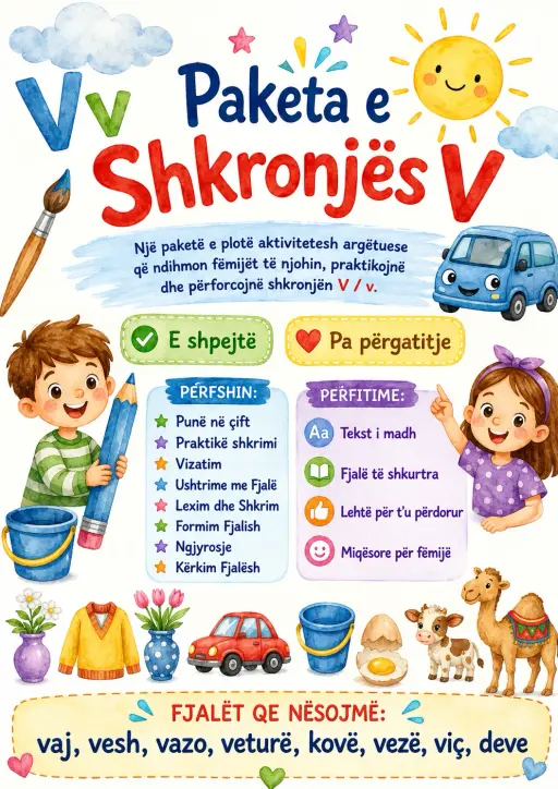 Albanian Letter V Phonics Worksheets Pack
