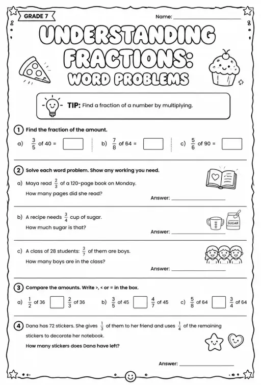 Understanding fractions: word problems