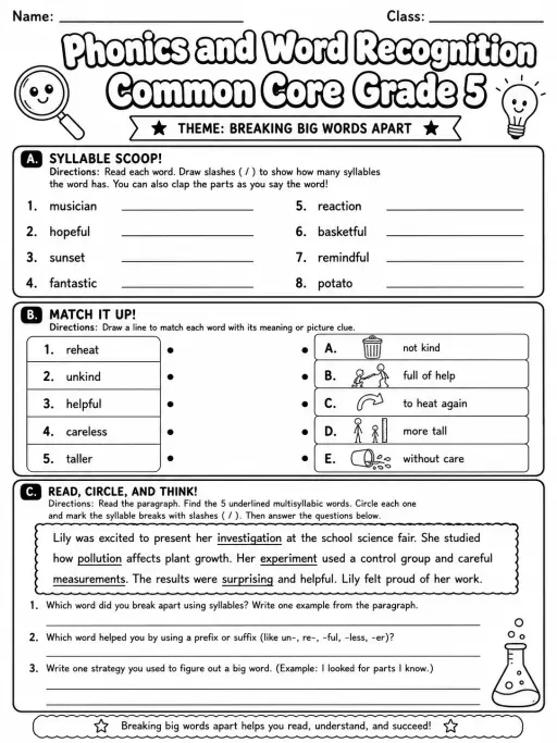 Phonics and Word Recognition Common Core Grade 5