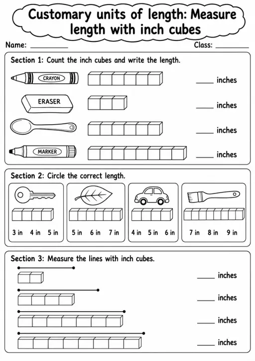 Grade 2 Customary Units Of Length Math Worksheet Pack