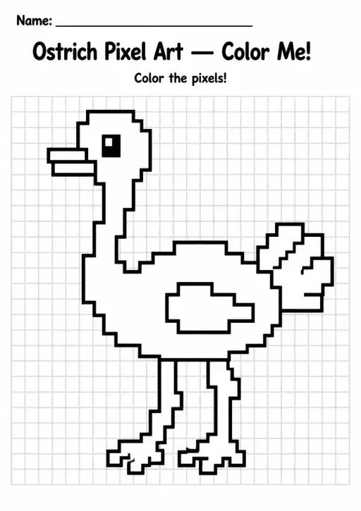 Ostrich Pixel Art Coloring Page