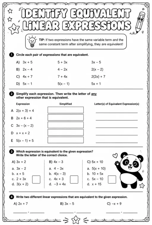 Identify equivalent linear expressions