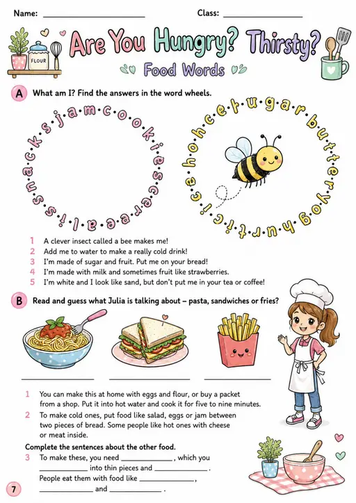 Cambridge Flyers - Are You Hungry? Thirsty? | Free Worksheet