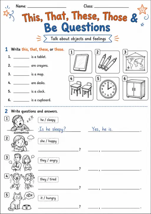 This, That, These, Those & Be Questions | Grades 2-3 Grammar Worksheet
