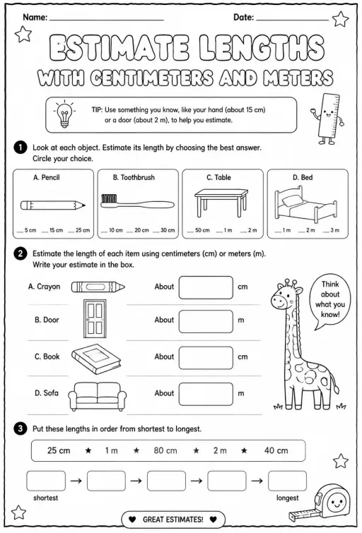 Estimate lengths with centimeters and meters