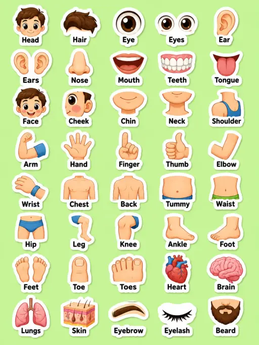 Body and Face Printable Sticker Sheet - Set 2