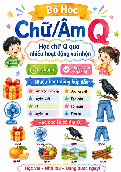 Vietnamese Letter Q Phonics Worksheets Pack