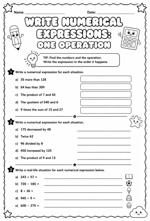 Write numerical expressions: one operation