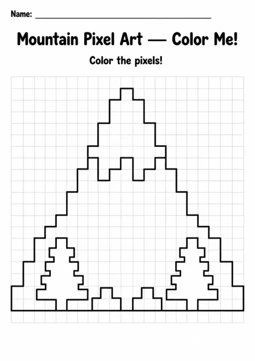 Mountain Pixel Art Coloring Page