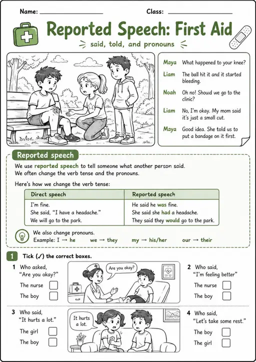 Reported Speech Pack - 7 Worksheets | Grade 5