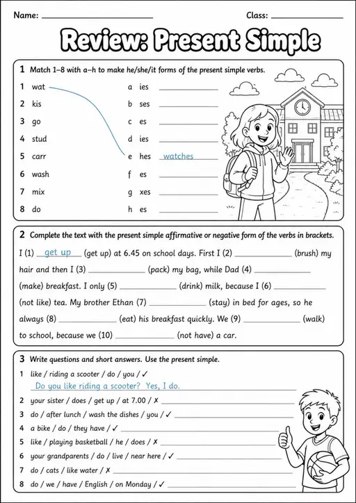 Review: Present Simple | Grades 3-4 Grammar Worksheet