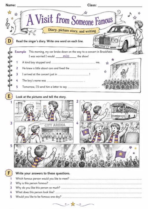 Cambridge Flyers - A Visit from Someone Famous - Practice 2 | Free Worksheet