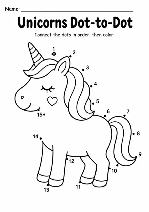 Unicorns Dot-to-Dot — Kindergarten