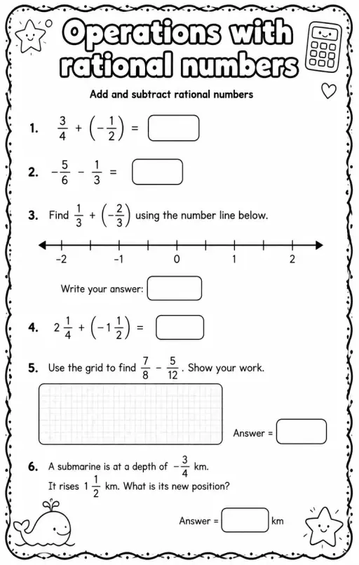 Add and subtract rational numbers