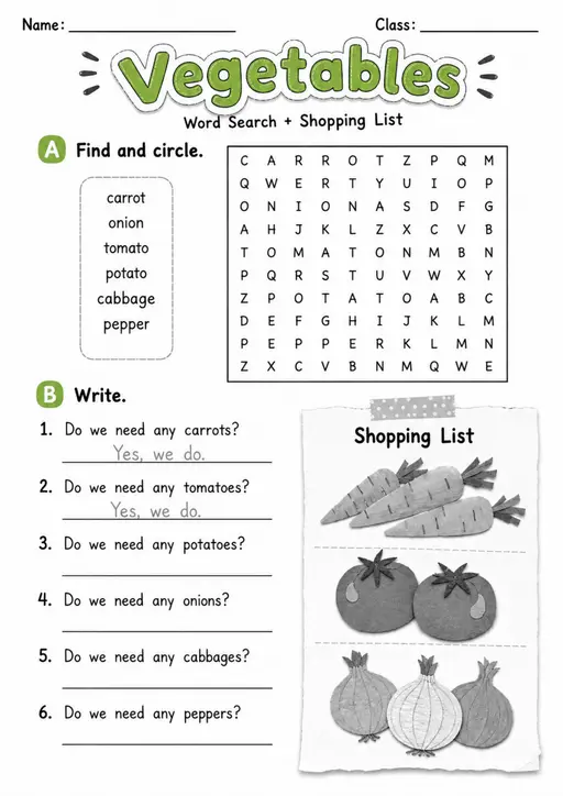 Vegetables Pack - 2 Worksheets | Grade 2