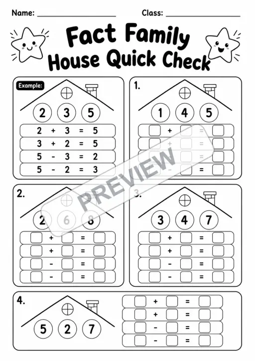 Fact Family House Quick Check | Addition and Subtraction Within 10 | Grade 1
