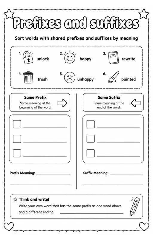 Sort words with shared prefixes and suffixes by meaning