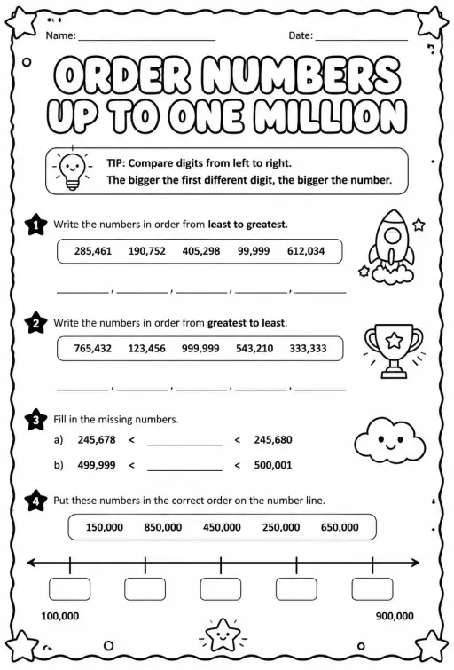 Order numbers up to one million